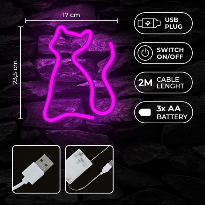 Forever Light - Forever Light LED Neon CAT Bat + USB - Rosa