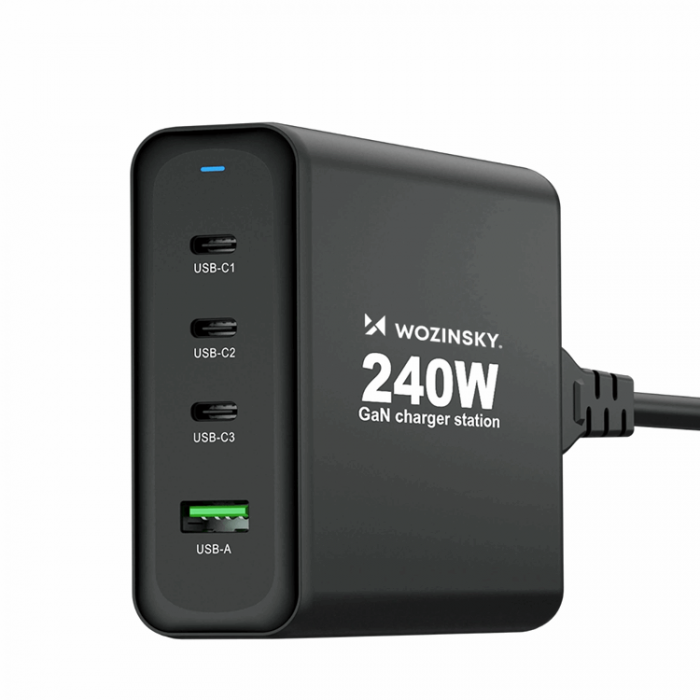 Wozinsky - Wozinsky Vggladdare USB-A/3 x USB-C 240W GaN - Svart