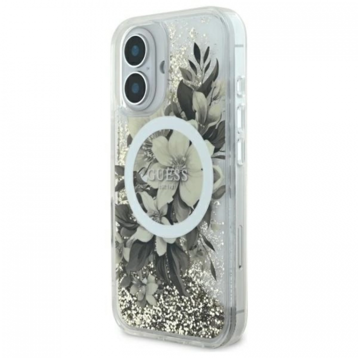 Guess - Guess iPhone 16 Mobilskal MagSafe Liquid Glitter Flower