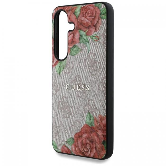 Guess - Guess Galaxy S25 Mobilskal MagSafe Flowers Print Metal Logo - Rosa