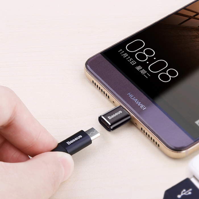 BASEUS - Baseus Mini Micro-USB till USB-C Adapter - Svart