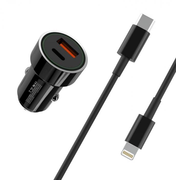 XO - XO Billaddare 20W 1x USB 1x USB-C + Lightning Kabel TZ11 - Svart