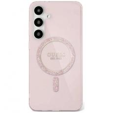 Guess - Guess Galaxy S25 Ultra Mobilskal MagSafe Glitter Circle Classic Logo - Rosa