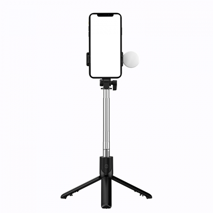 A-One Brand - Selfie Stick WH1YXS Telescopic Tripod 1m med Rund Lampa Svart