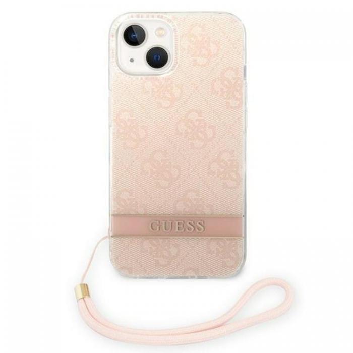 Guess - GUESS iPhone 14 Plus Skal Print Strap - Rosa