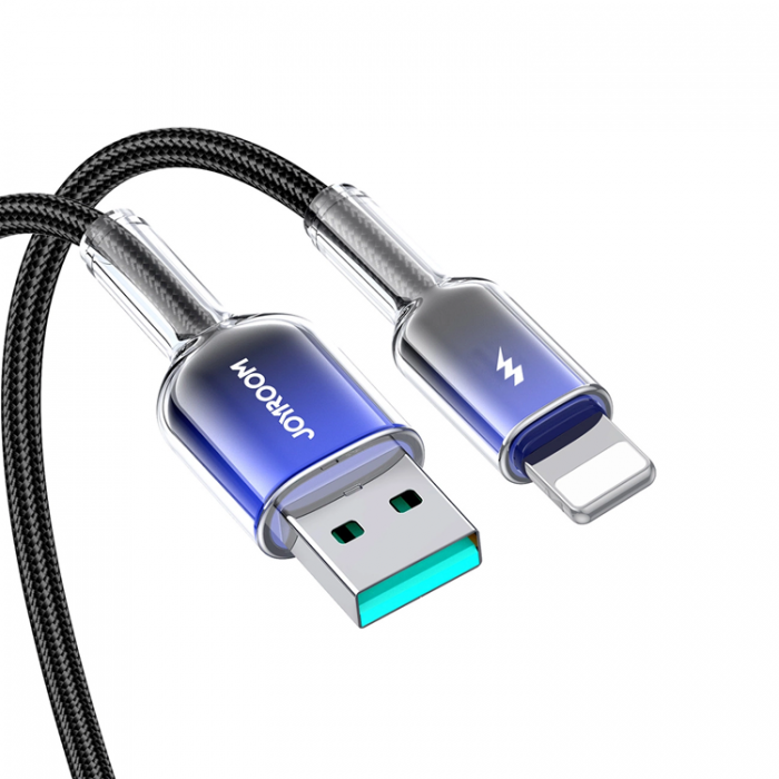 Joyroom - Joyroom S-A42 USB-A - Lightning 3A 1.2m Kabel Crystal-Clear Series - Svart