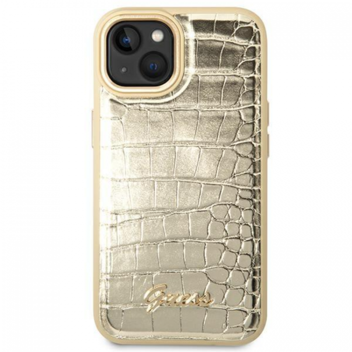 Guess - GUESS iPhone 14 Plus Skal Croco Collection - Guld