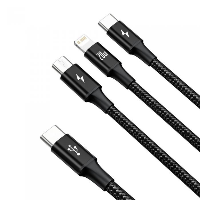 BASEUS - Baseus 3in1 USB-A till USB-C, Lightning, microUSB kabel 1.5m