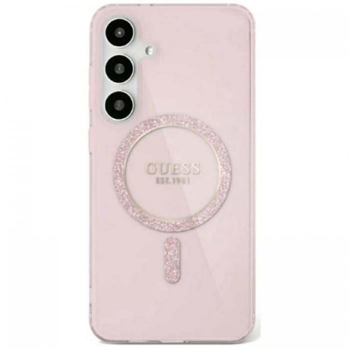 Guess - Guess Galaxy S25 Ultra Mobilskal MagSafe Glitter Circle Classic Logo - Rosa