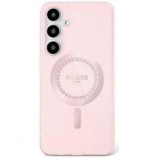 Guess - Guess Galaxy S25 Ultra Mobilskal MagSafe Rhinestones Printed Logo - Rosa