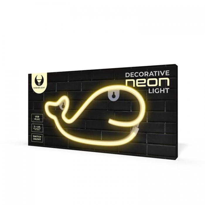 Forever Light - Forever Light LED Neon Light WHALE Bat + USB FLNE09 - Varm Vit