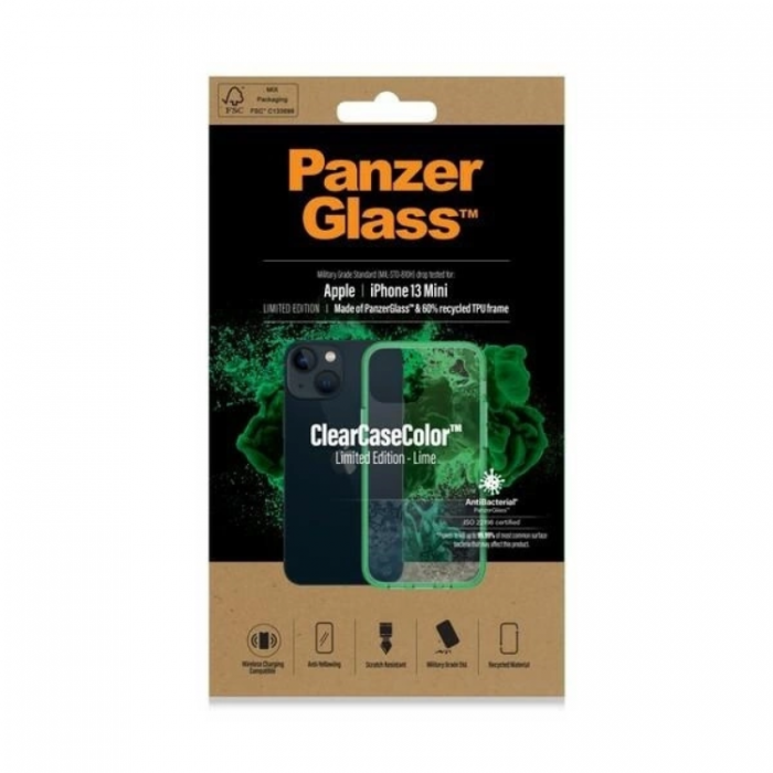 PanzerGlass - PanzerGlass iPhone 13 Mini Mobilskal Antibacterial - Transparent/Grn