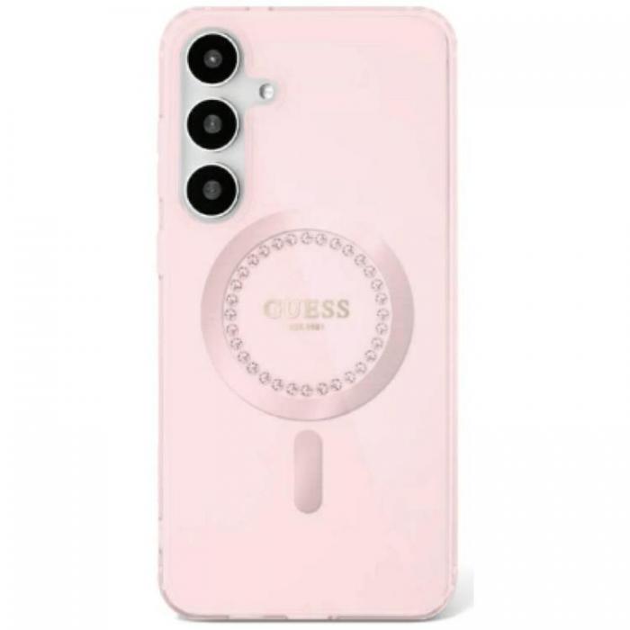 Guess - Guess Galaxy S25 Mobilskal MagSafe Rhinestones Printed Logo - Rosa