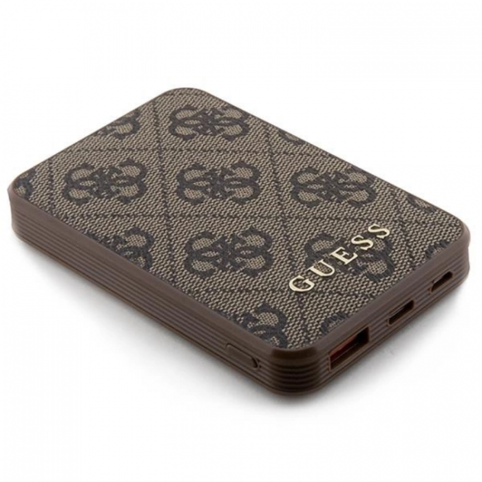 Guess - Guess Powerbank 5000mAh 15W Lder Metal Logo - Brun