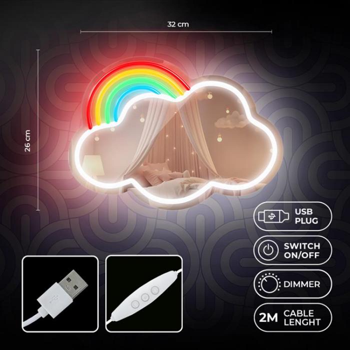 Forever Light - Forever Light Neon MIRROR LED CLOUD FMNE05 - Flerfrgad