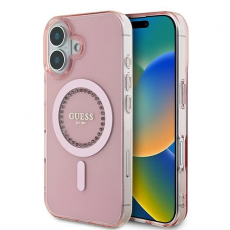 Guess - Guess iPhone 16 Plus Mobilskal MagSafe IML Rhinestones - Rosa