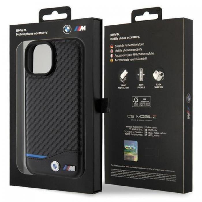 Guess - BMW iPhone 15 Mobilskal Lder Carbon - Svart