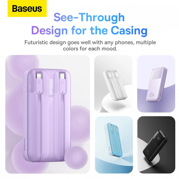 BASEUS - Baseus Powerbank med display 20000mAh 22.5W Comet Series - Vit