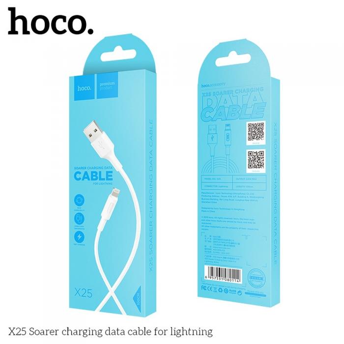 Hoco - HOCO USB-A to Lightning Kabel 2A X25 1m - Vit