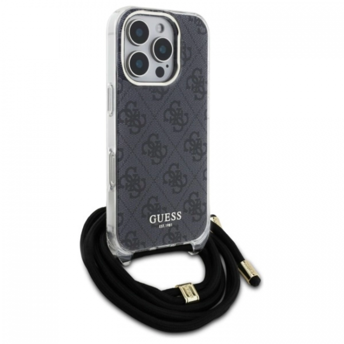 Guess - Guess iPhone 16 Pro Mobilskal Crossbody Cord 4G Print - Svart