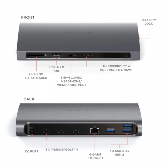 Satechi - Satechi Thunderbolt 4 Dock Med 3 ThunderBolt Anslutningar