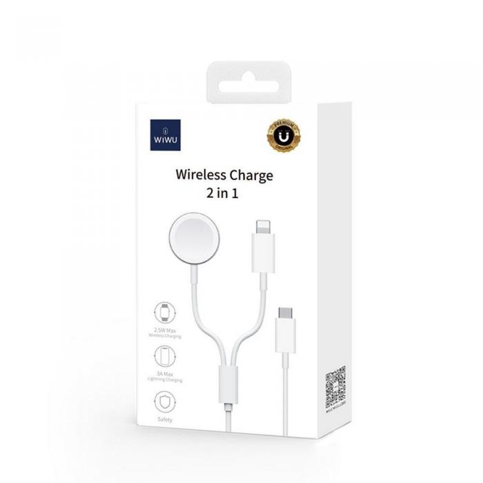 WIWU - WiWU 2in1 Trdls Laddare Till Apple Watch + Lightning Kabel Mi-10 - Vit