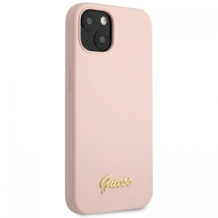 Guess - Guess iPhone 13 Mobilskal Silicone Script Gold Logo - Ljusrosa