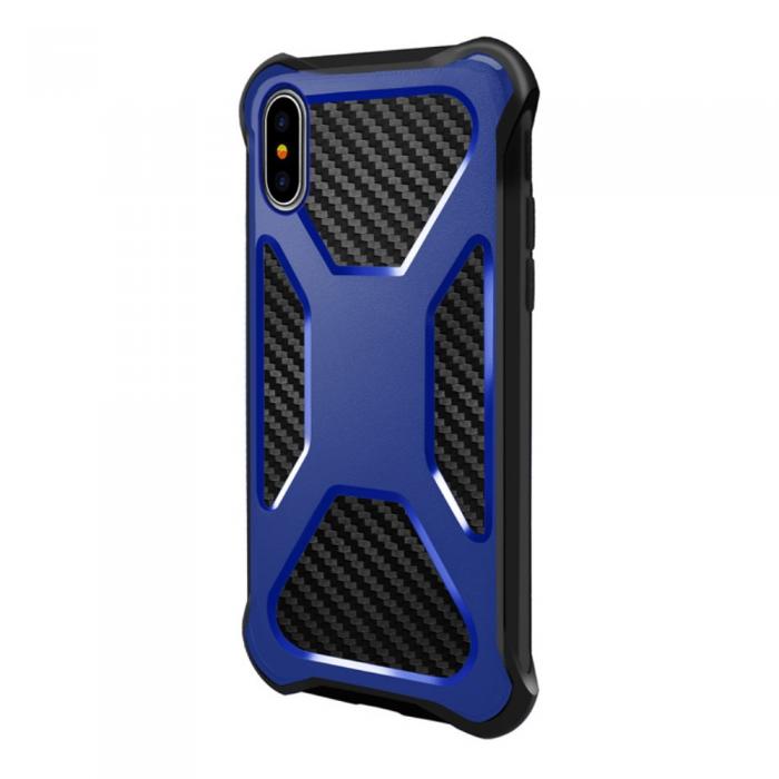 A-One Brand - Carbon Fiber Texture 2-in-1 mobilskal med bltesfodral iPhone XS / X - Bl