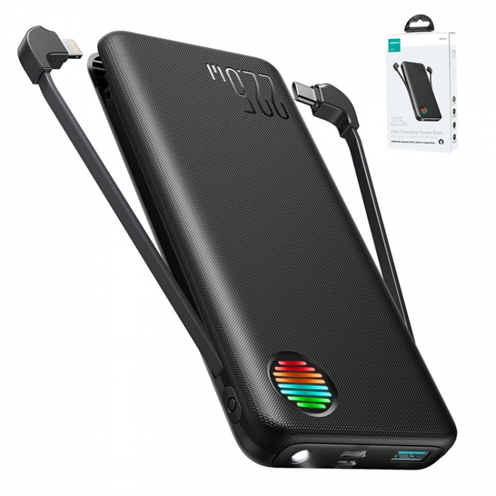 Joyroom - Joyroom Powerbank 10000mAh 22.5W Med Built-in Kabels - Svart