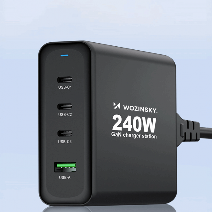 Wozinsky - Wozinsky Vggladdare USB-A/3 x USB-C 240W GaN - Svart