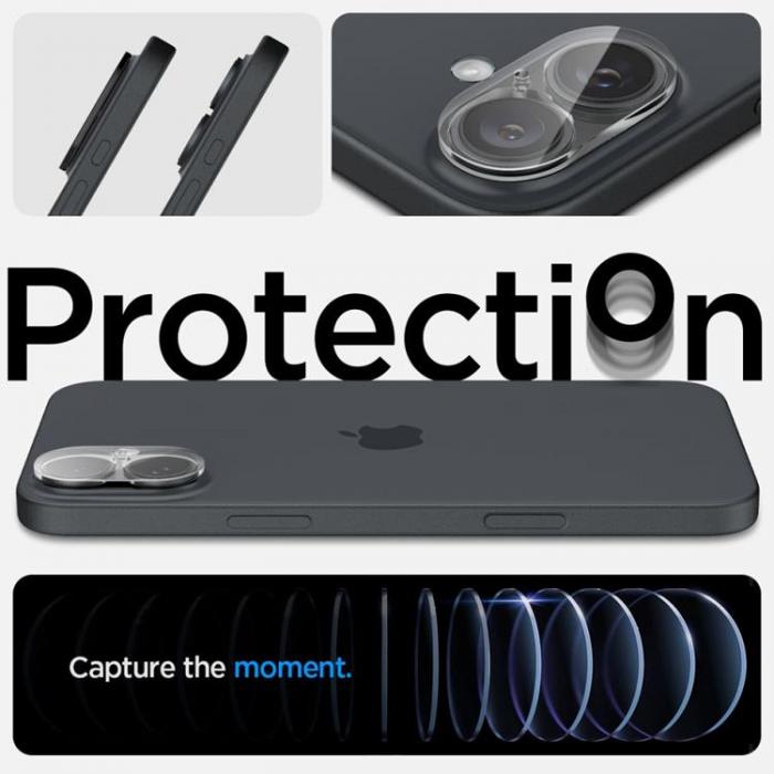 Spigen - [2-Pack] Spigen iPhone 16/16 Plus Kameralinsskydd Hrdat glas Optik Pro - Clear