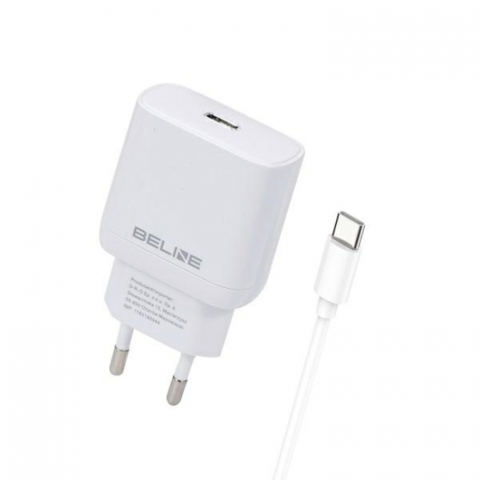 Beline - Beline Vggladdare USB-C Med USB-C Kabel (25W) - Vit