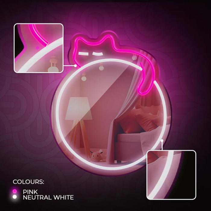 Forever Light - Forever Light Neon MIRROR LED SLEEPING CAT FMNE03 - Rosa