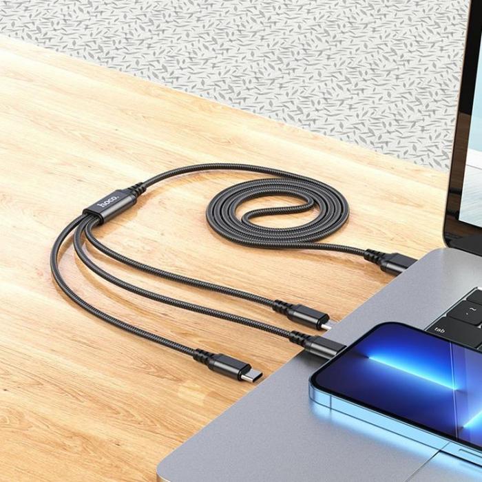 Hoco - Hoco 3in1 USB-A till USB-C, Lightning, microUSB kabel X76 1m