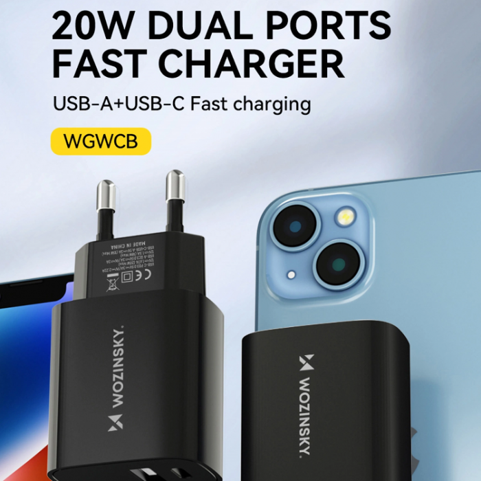 Wozinsky - Wozinsky USB-A USB-C 20W Vggladdare - Svart