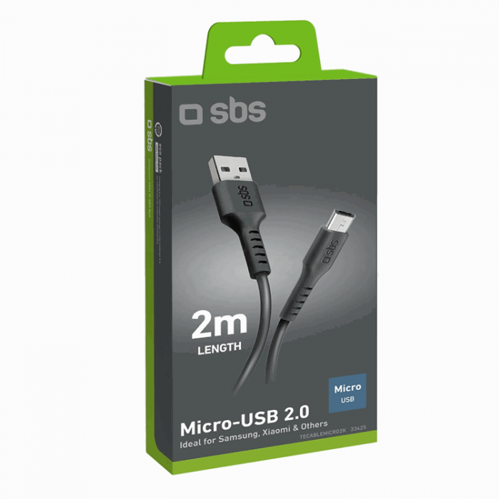 SBS - SBS USB-A - Micro-USB Kabel 2m - Svart