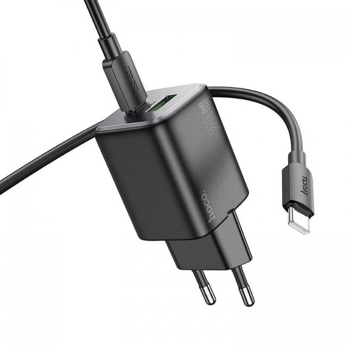 Hoco - Hoco Vggladdare 1xUSB-C 1xUSB-A 20W + USB-C Kabel N41 - Svart