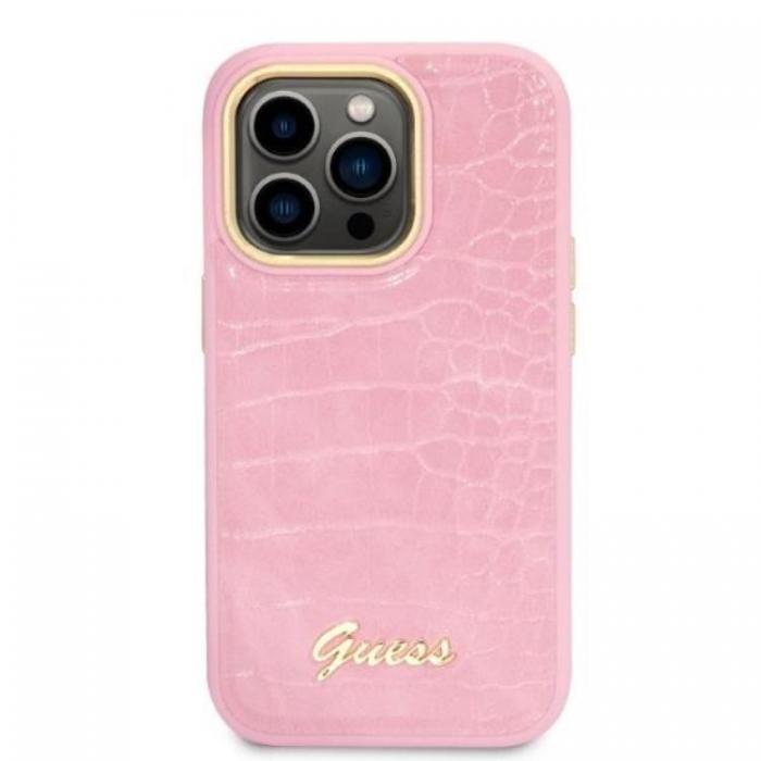 Guess - GUESS iPhone 14 Pro Skal Croco Collection - Rosa