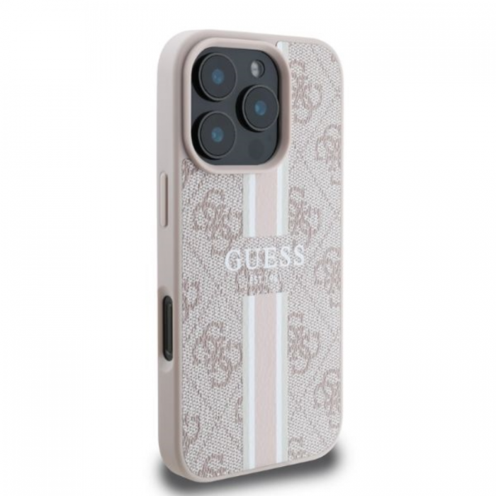 Guess - Guess iPhone 16 Pro Max Mobilskal Magsafe 4G Printed Stripes - Rosa