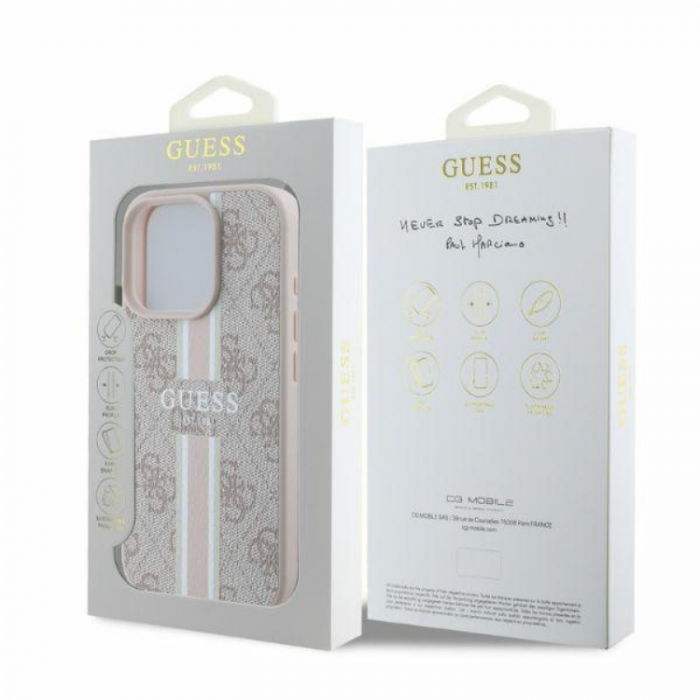 Guess - Guess iPhone 16 Pro Max Mobilskal Magsafe 4G Printed Stripes - Rosa