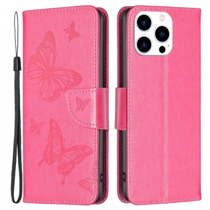 A-One Brand - iPhone 14 Pro Plnboksfodral Imprinted Butterfly - Magenta