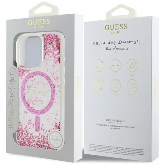 Guess - Guess iPhone 16 Pro Mobilskal MagSafe HC Resin Bottom Glitter - Rosa