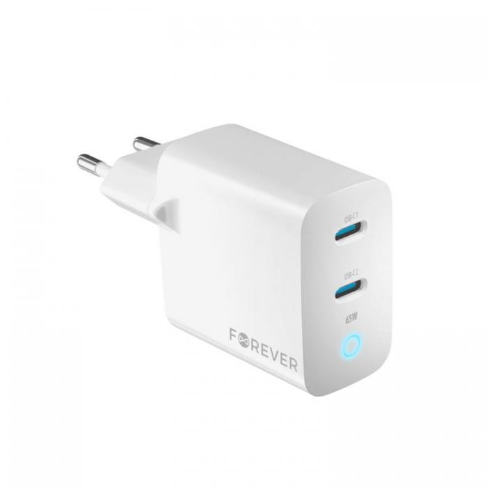 Forever - Forever Snabbladdare 2x USB-C 65W GaN PD QC - Vit