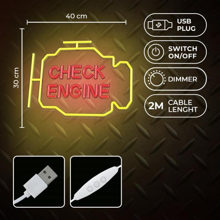 Neolia - Neolia LED Neon PLEXI CHECK ENGINE NNE21 - Gul/Rd