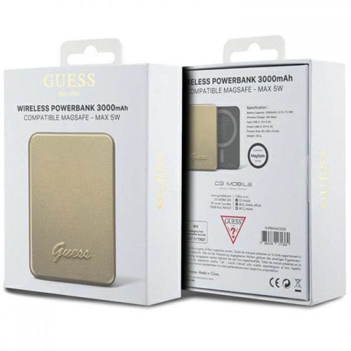 Guess - Guess Magsafe Powerbank 3000mAh 5W Metal Script Logo - Guld