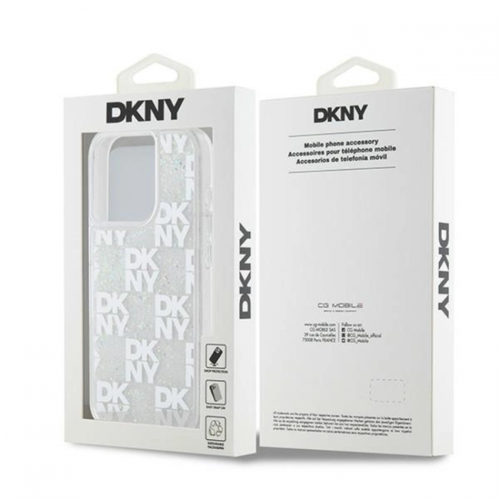 DKNY - DKNY iPhone 15 Pro Mobilskal Liquid Glitter Multi Logo - Vit