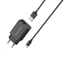 Riversong - Riversong Väggladdare 2x USB 12W med USB/USB-C Kabel - Svart