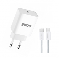 Dudao - Fast Väggladdare PD 20W + USB-C Kabel 2M - Vit