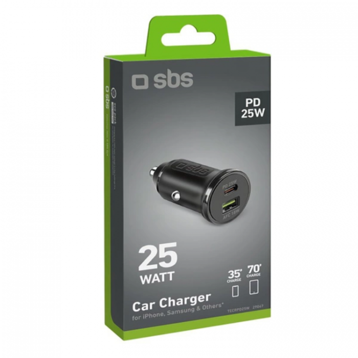 SBS - SBS Billaddare USB-A Till USB-C 25W Power Delivery - Svart