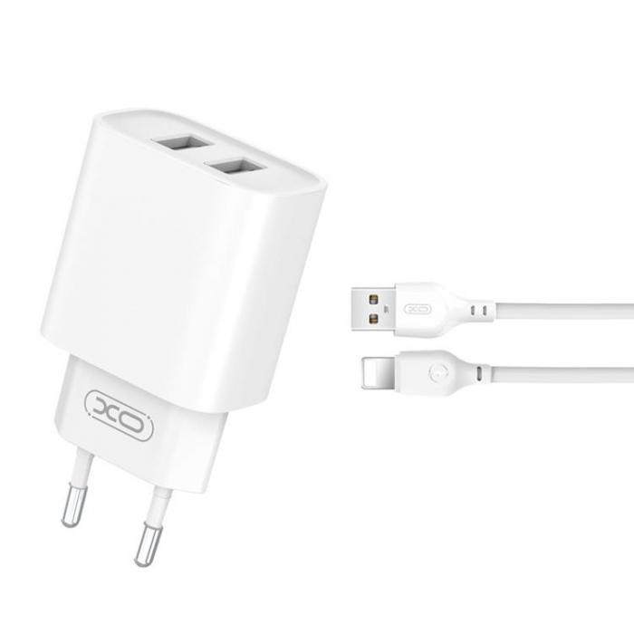 XO - XO Vggladdare 2x USB med Lightning Kabel CE02C 2.1A - Vit